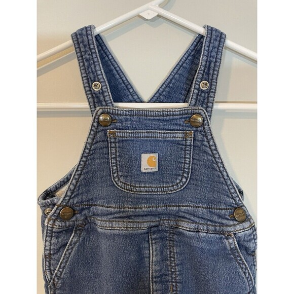 Carhartt Denim Overalls Bib Size 24M Toddler  Baby Infant Soft Stretch Blue Jean - Picture 2 of 8